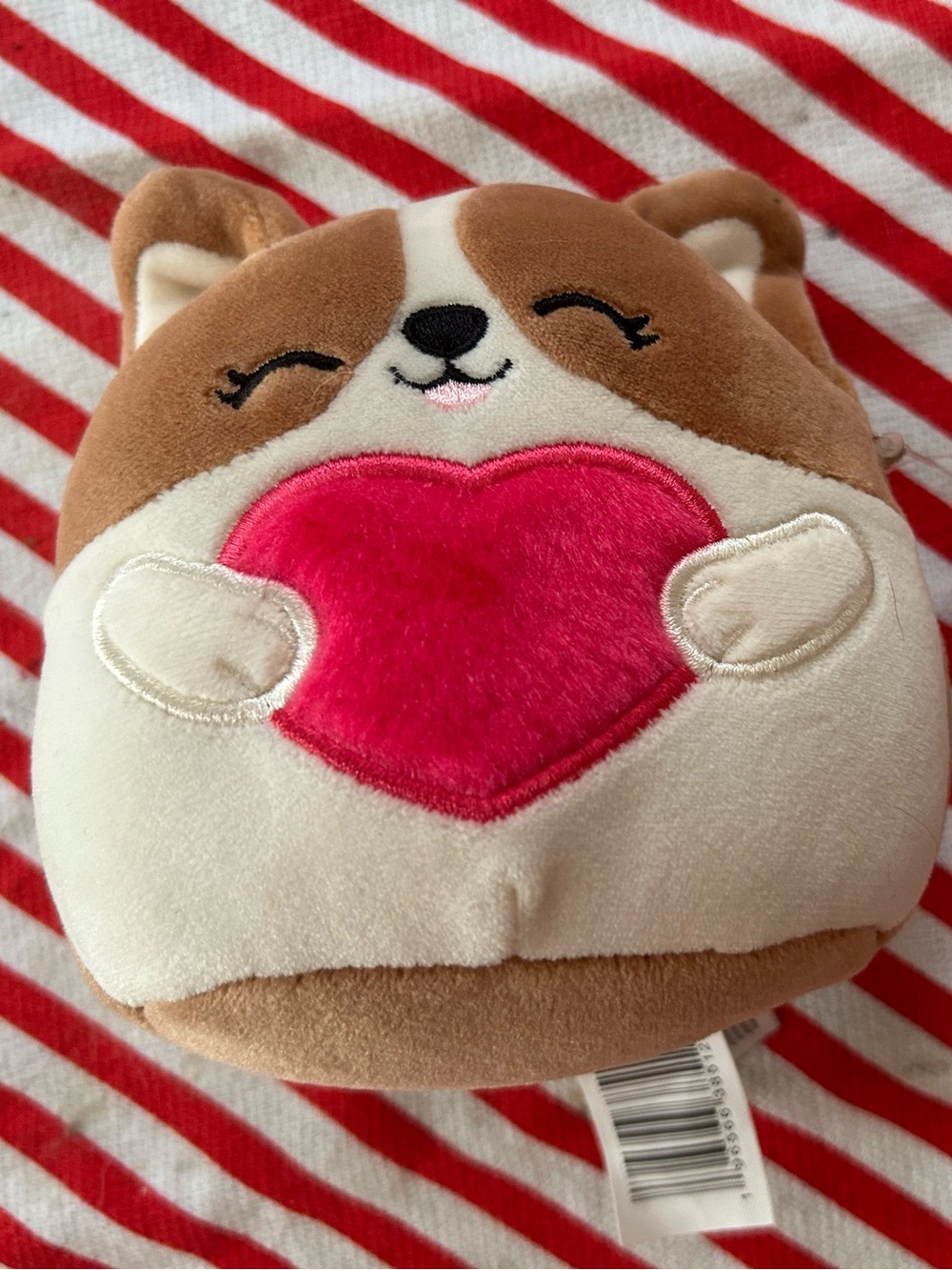 Squishmallows Brown & Cream Corgi Plush Bag with Pink Heart
